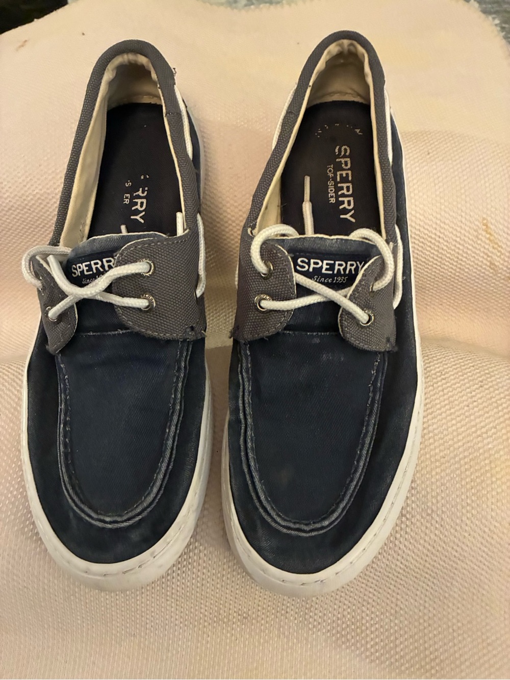 Sperry Navy and Gray Canvas Leather-Trim Boat Shoes